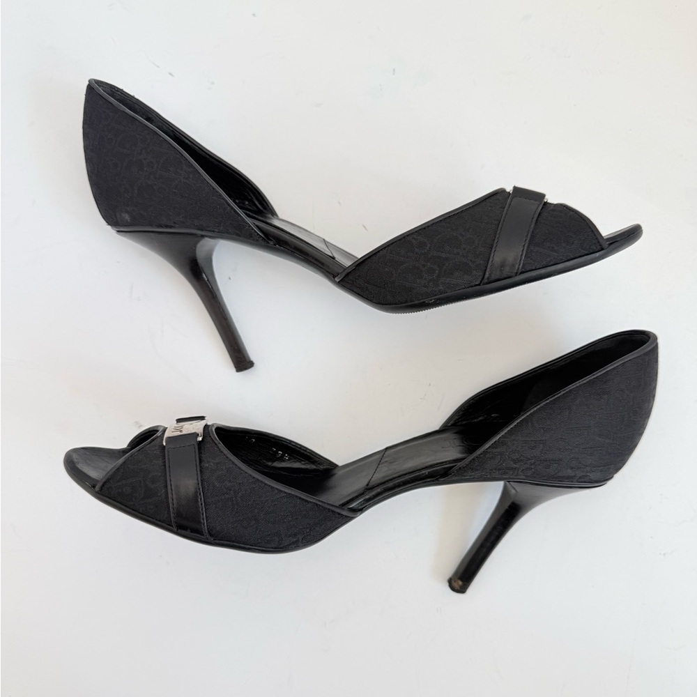 Christian Dior Vintage Black logo plaque trotter peep toe D’orsay pumps EU 39.5 - Picture 3 of 7